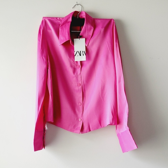 Zara Tops - Nwt Zara pink long sleeve buttom down top Size S